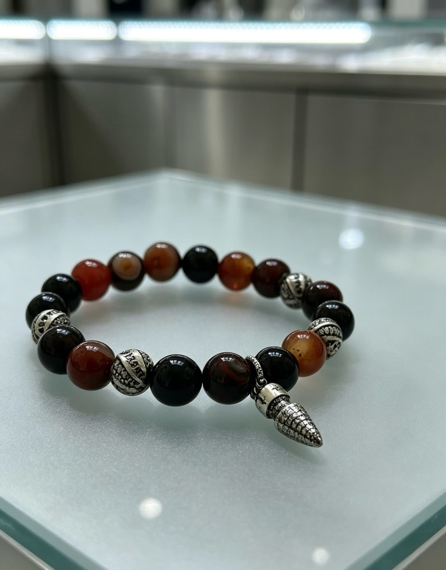 Chrome Hearts Beaded Bracelet with Silver Charms